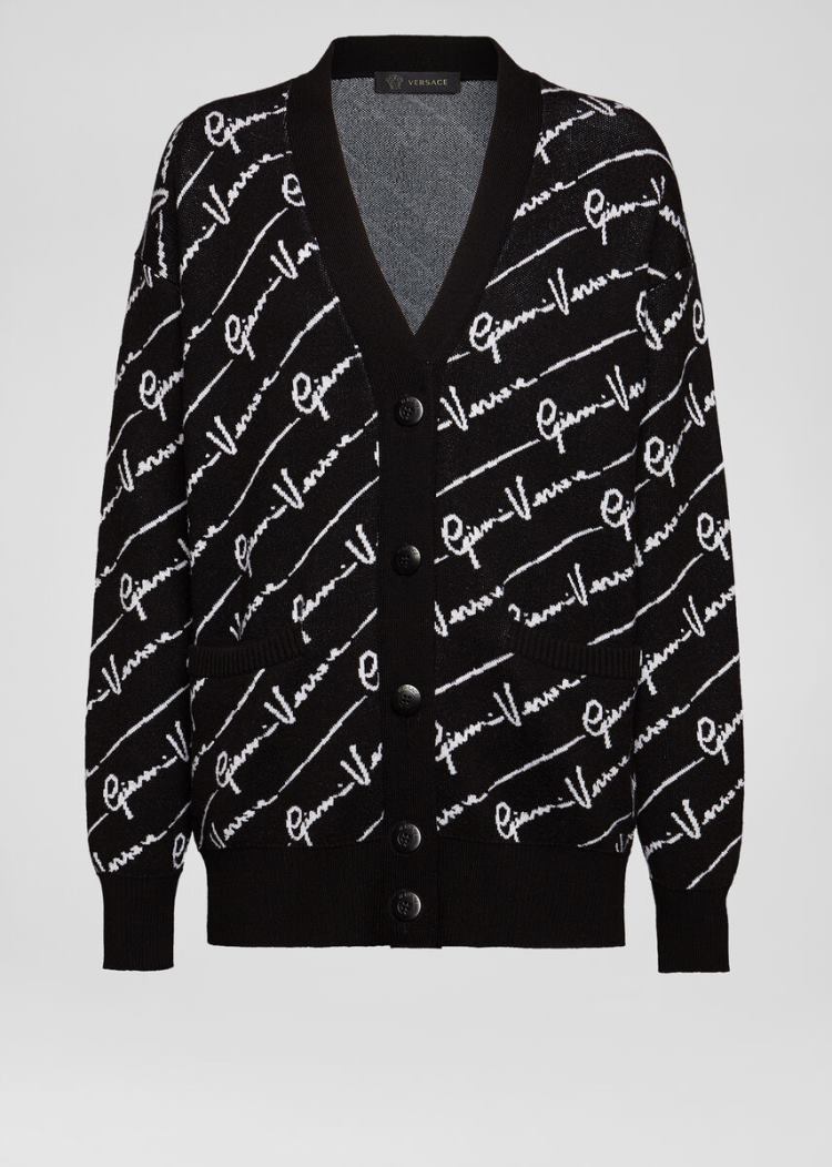 Versace GV Signature Jacquard Cardigan Πουλόβερ γυναικεια μαυρα | 8NNYOJX