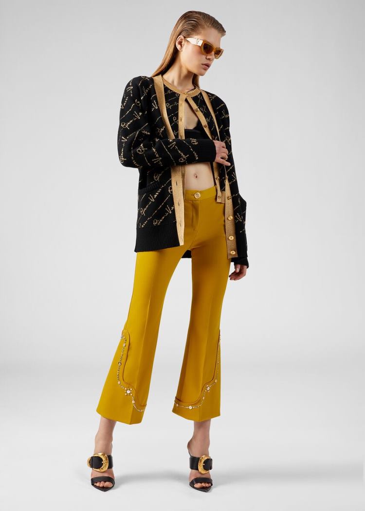 Versace GV Signature Jacquard Lamé Cardigan Πουλόβερ γυναικεια μαυρα | DNIUT0D