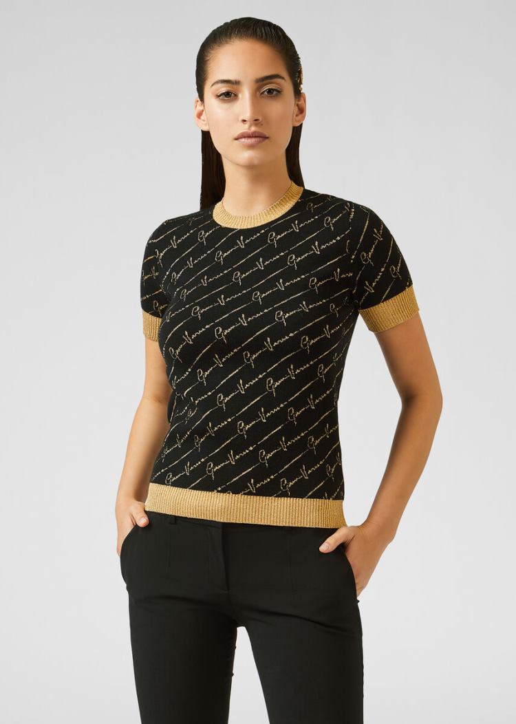 Versace GV Signature Jacquard Lamé πουλοβερ Πουλόβερ γυναικεια μαυρα | CMLYYHM