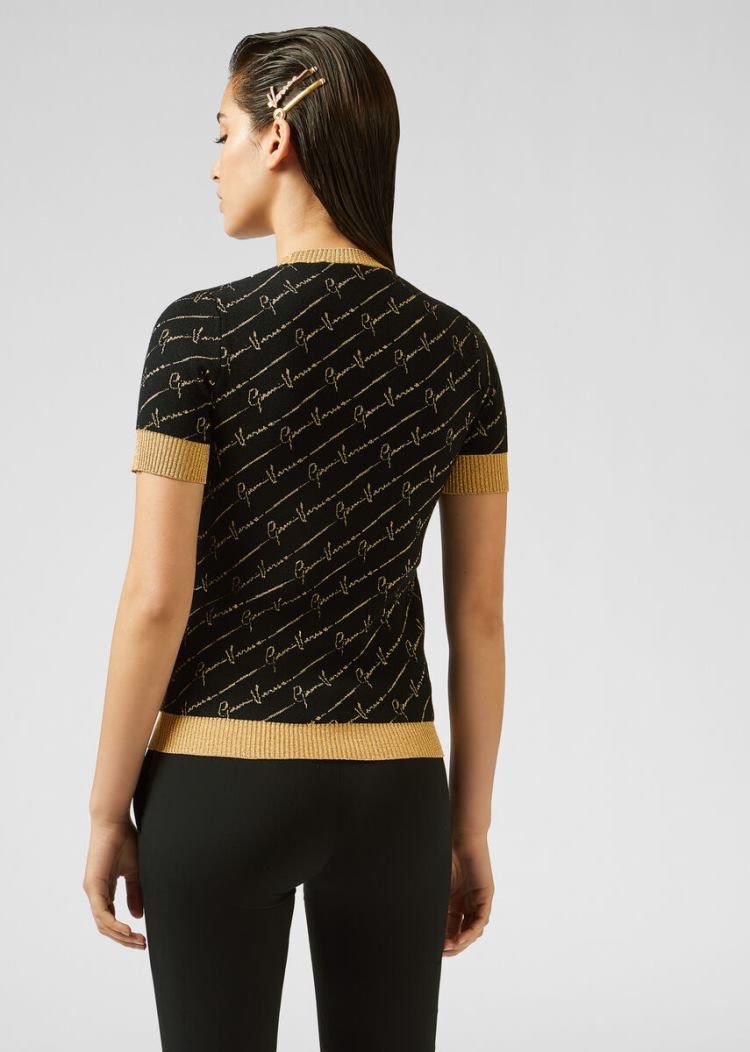 Versace GV Signature Jacquard Lamé πουλοβερ Πουλόβερ γυναικεια μαυρα | CMLYYHM