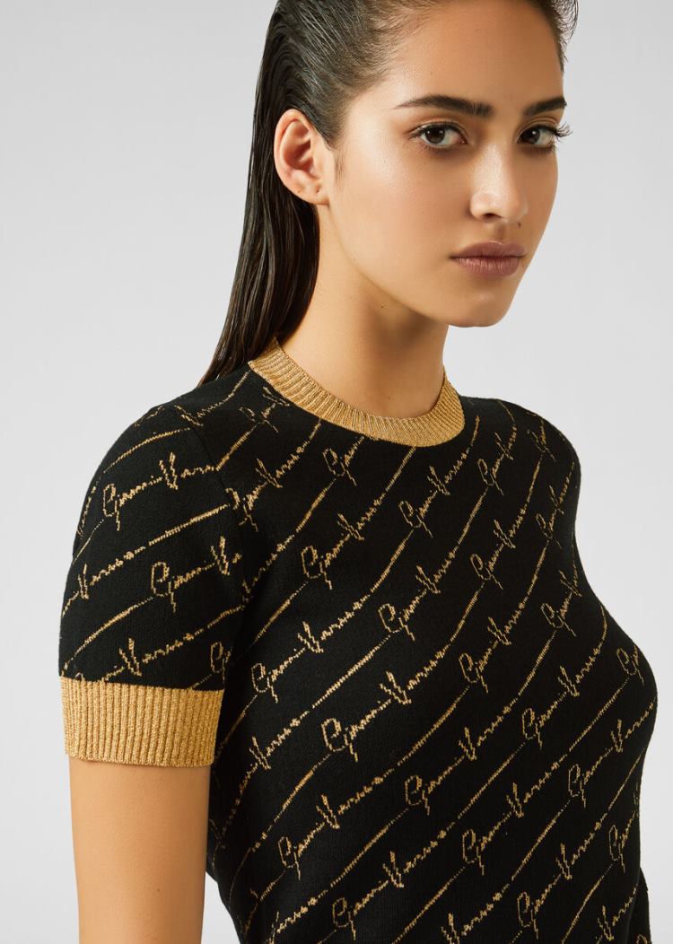 Versace GV Signature Jacquard Lamé πουλοβερ Πουλόβερ γυναικεια μαυρα | CMLYYHM