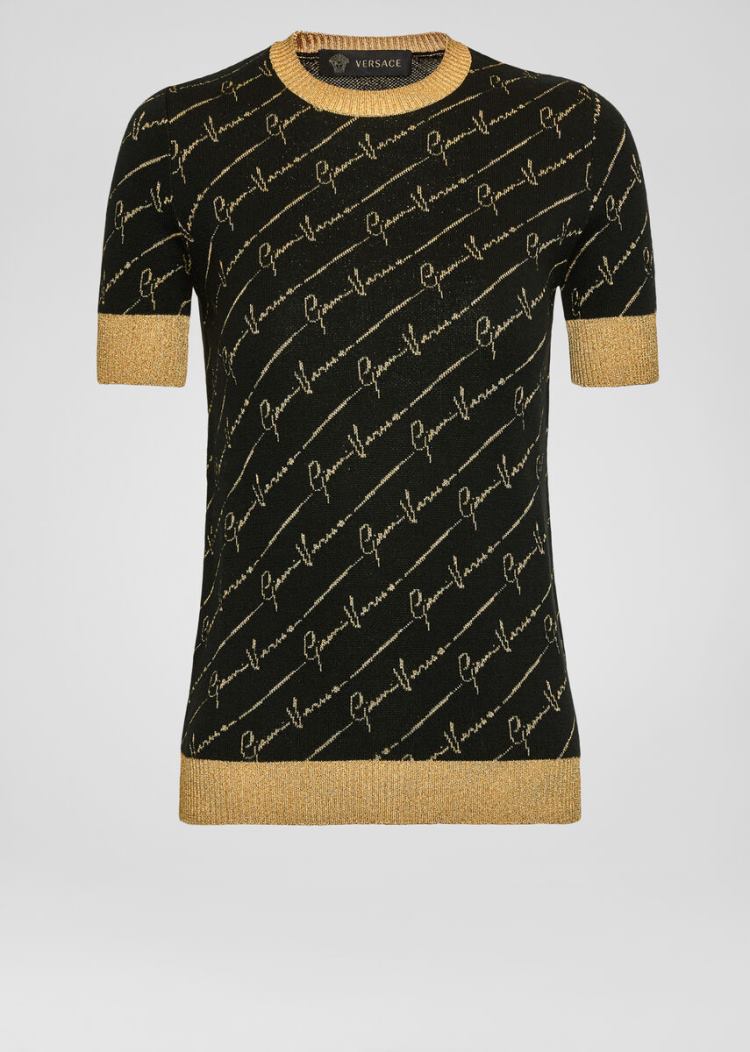 Versace GV Signature Jacquard Lamé πουλοβερ Πουλόβερ γυναικεια μαυρα | CMLYYHM