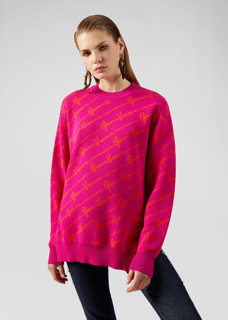 Versace GV Signature Jacquard πουλοβερ Πουλόβερ γυναικεια ροζ ροζ | 5ACKGP3