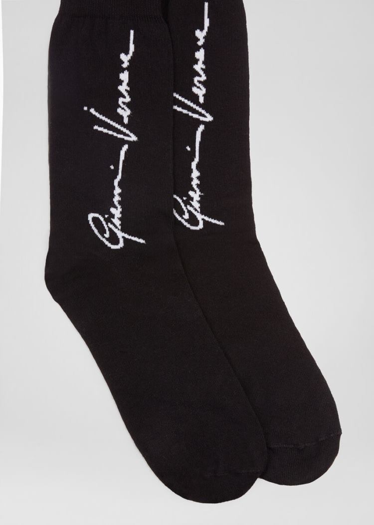 Versace GV Signature Motif Jacquard Socks καλτσεσ ανδρικα μαυρα ασπρα | 7OAV19V