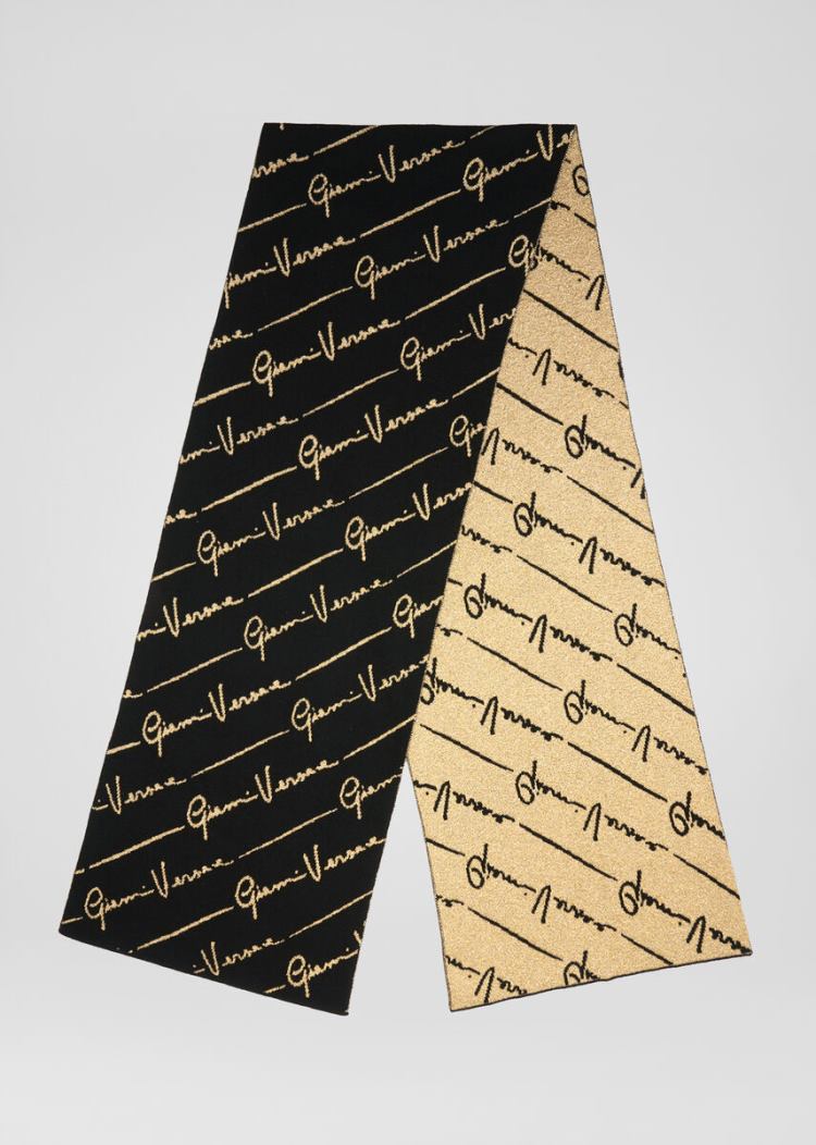 Versace GV Signature Pattern Scarf κασκολ γυναικεια μαυρα χρυσο χρωμα | TD8278F