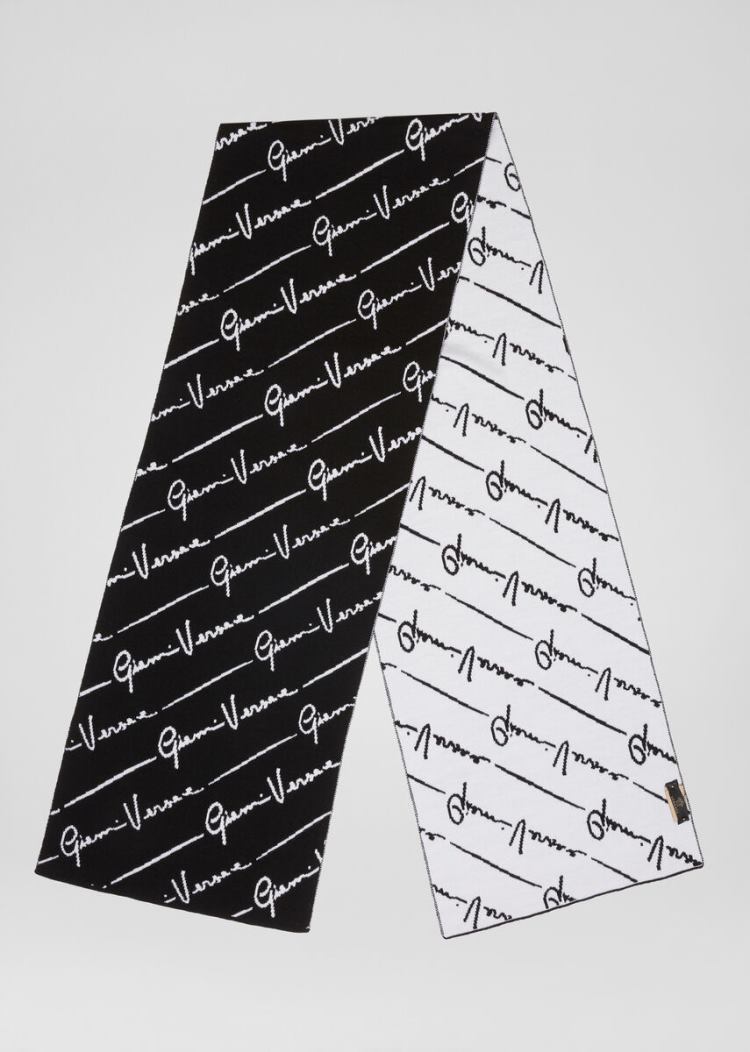 Versace GV Signature Pattern Wool Scarf κασκολ γυναικεια μαυρα ασπρα | JB27F75