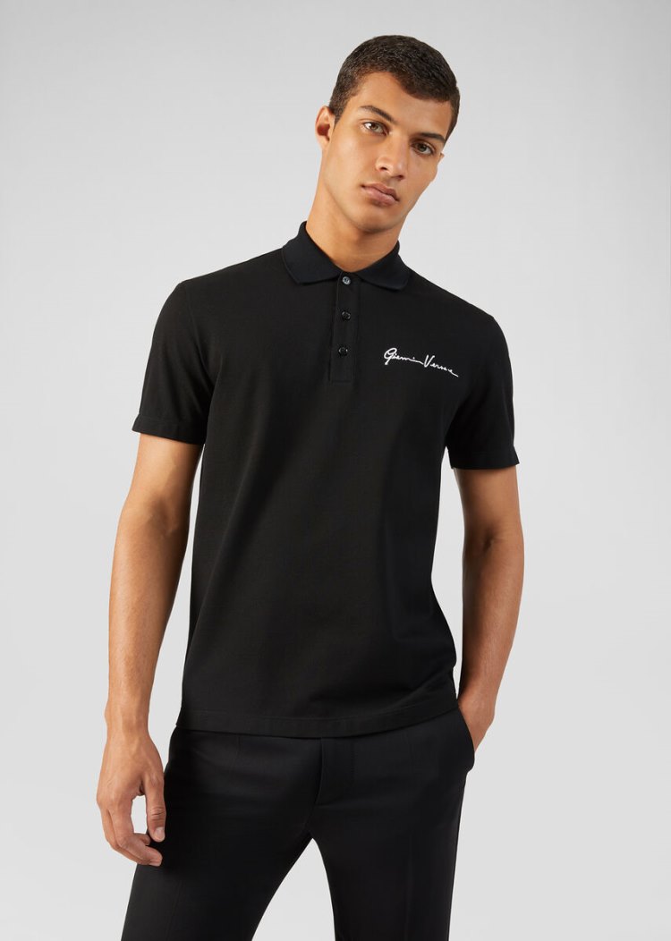 Versace GV Signature Polo Shirt μπλουζακια πολο ανδρικα μαυρα | 67UH556