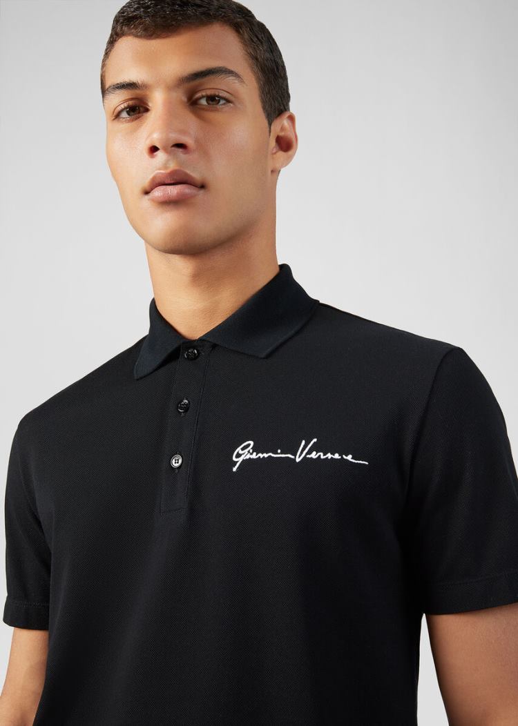 Versace GV Signature Polo Shirt μπλουζακια πολο ανδρικα μαυρα | 67UH556