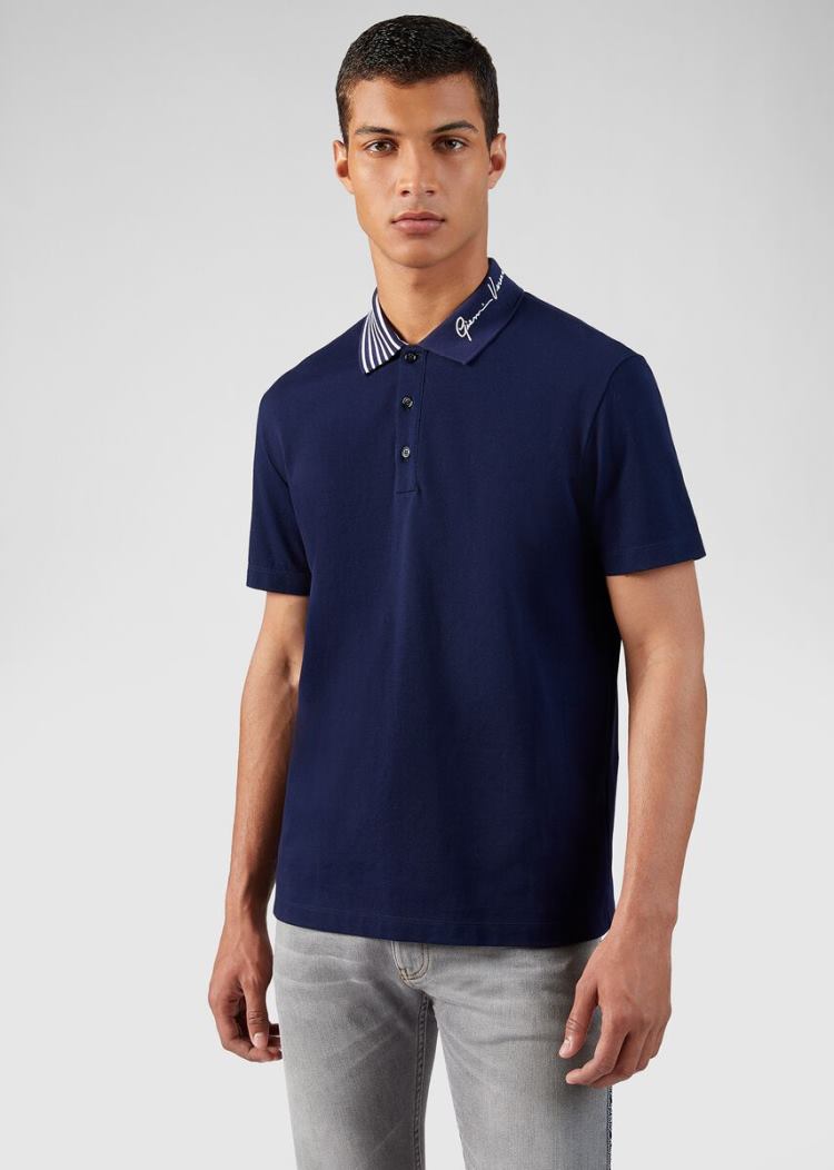 Versace GV Signature Polo Shirt μπλουζακια πολο ανδρικα μπλε | I9R1I4V