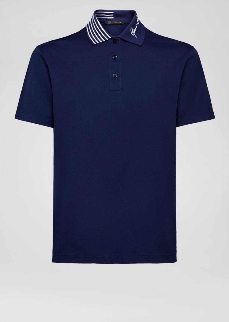 Versace GV Signature Polo Shirt μπλουζακια πολο ανδρικα μπλε | I9R1I4V