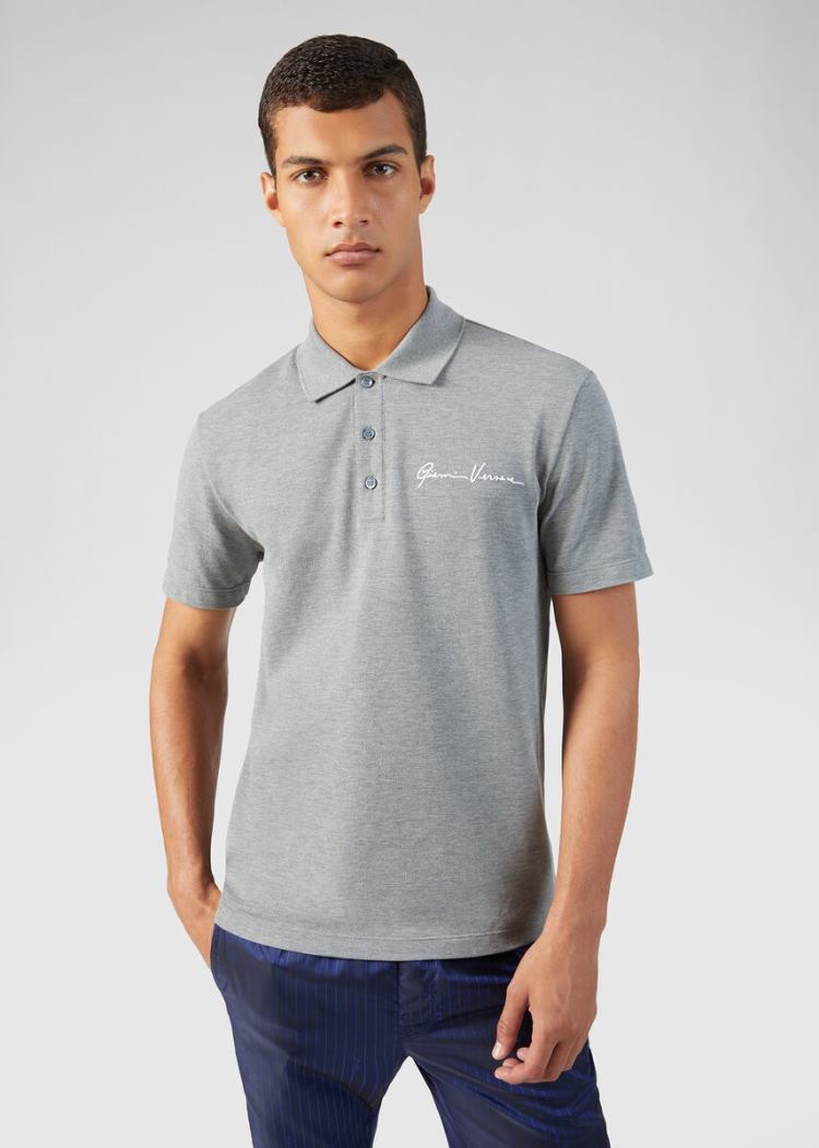 Versace GV Signature Polo Shirt μπλουζακια πολο ανδρικα γκρι | VG06UFQ