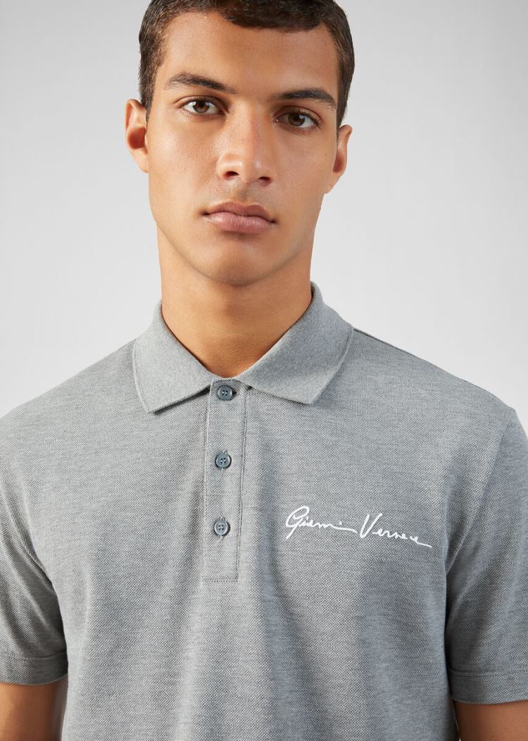 Versace GV Signature Polo Shirt μπλουζακια πολο ανδρικα γκρι | VG06UFQ