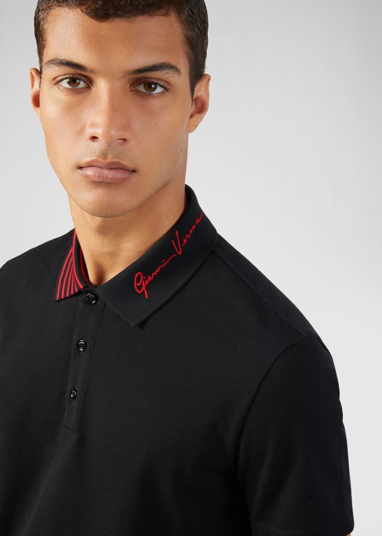 Versace GV Signature Polo Shirt μπλουζακια πολο ανδρικα μαυρα κοκκινα | VS80WKT