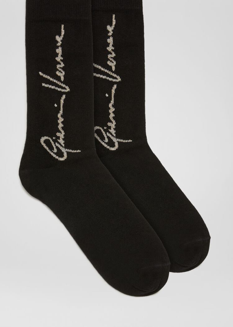 Versace GV Signature Socks καλτσεσ γυναικεια μαυρα χρυσο χρωμα | B22QLJN