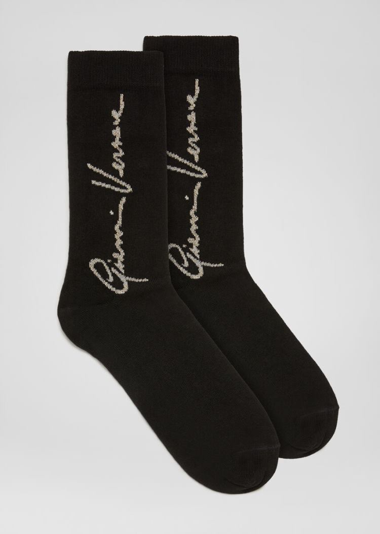 Versace GV Signature Socks καλτσεσ γυναικεια μαυρα χρυσο χρωμα | B22QLJN
