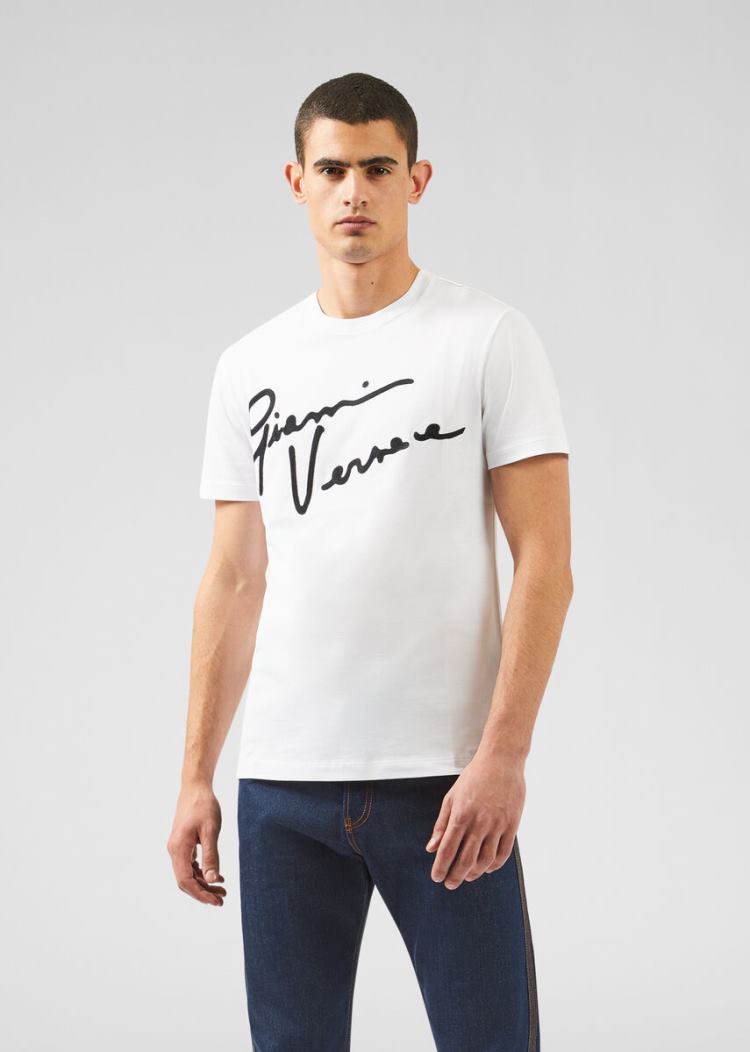 Versace GV Signature T Shirt μπλουζακια ανδρικα ασπρα μαυρα | N77U72Z
