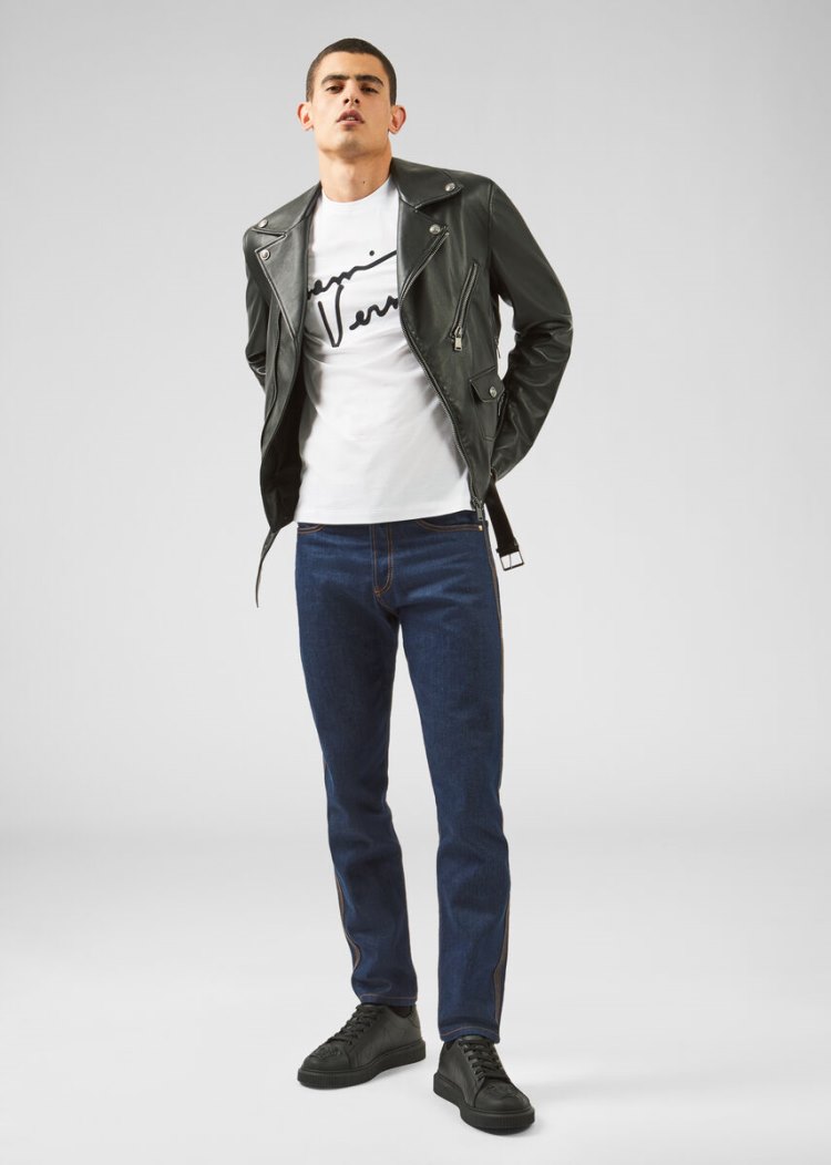 Versace GV Signature T Shirt μπλουζακια ανδρικα ασπρα μαυρα | N77U72Z