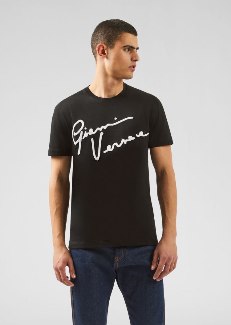 Versace GV Signature T Shirt μπλουζακια ανδρικα μαυρα | TQMI7J1