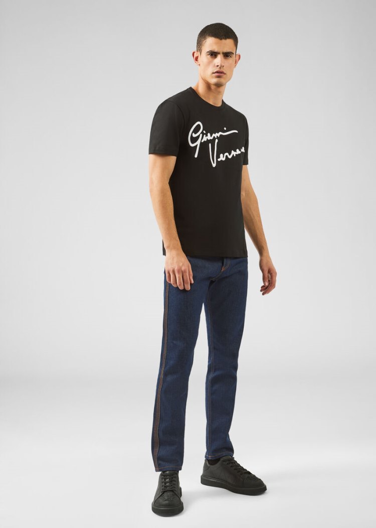 Versace GV Signature T Shirt μπλουζακια ανδρικα μαυρα | TQMI7J1