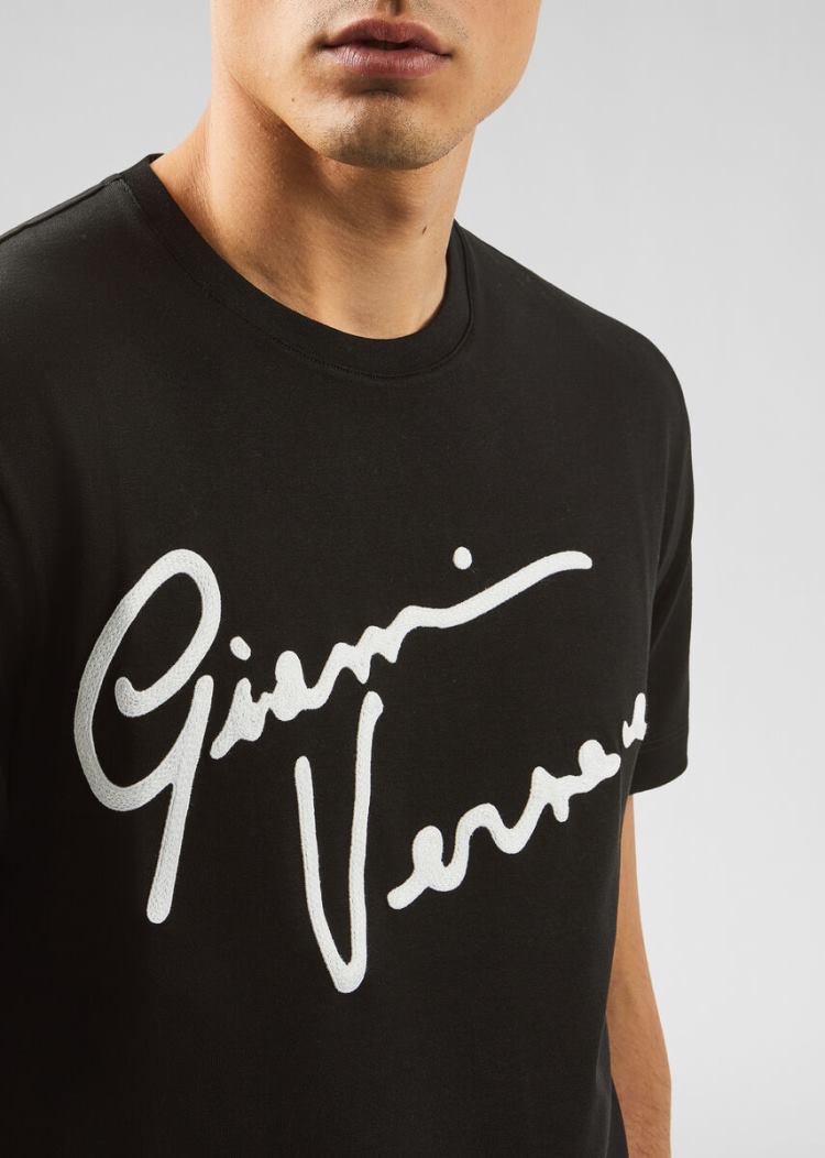 Versace GV Signature T Shirt μπλουζακια ανδρικα μαυρα | TQMI7J1