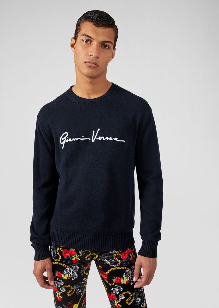 Versace GV Signature πουλοβερ Πουλόβερ ανδρικα μπλε | HBN4FGN