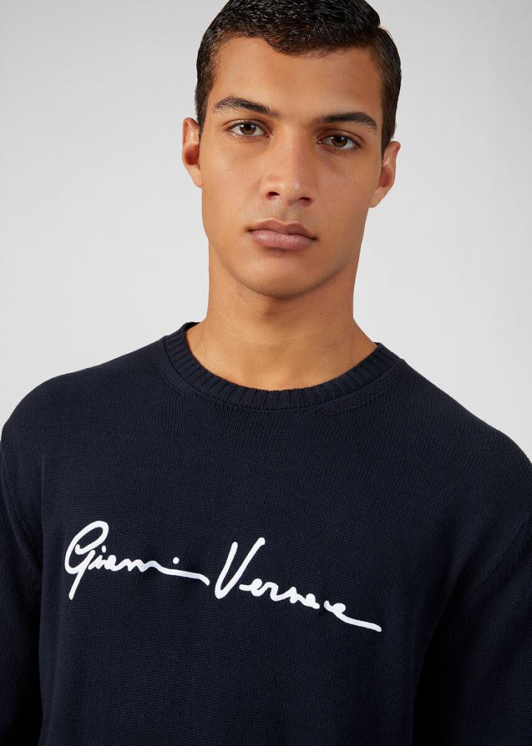 Versace GV Signature πουλοβερ Πουλόβερ ανδρικα μπλε | HBN4FGN