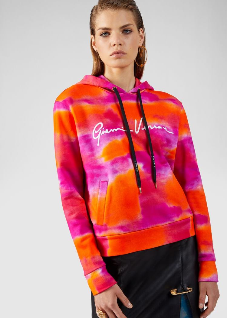 Versace Gianni Signature Tie-Dye Hoodie Φούτερ γυναικεια Πολύχρωμο | 0Z0D4SE