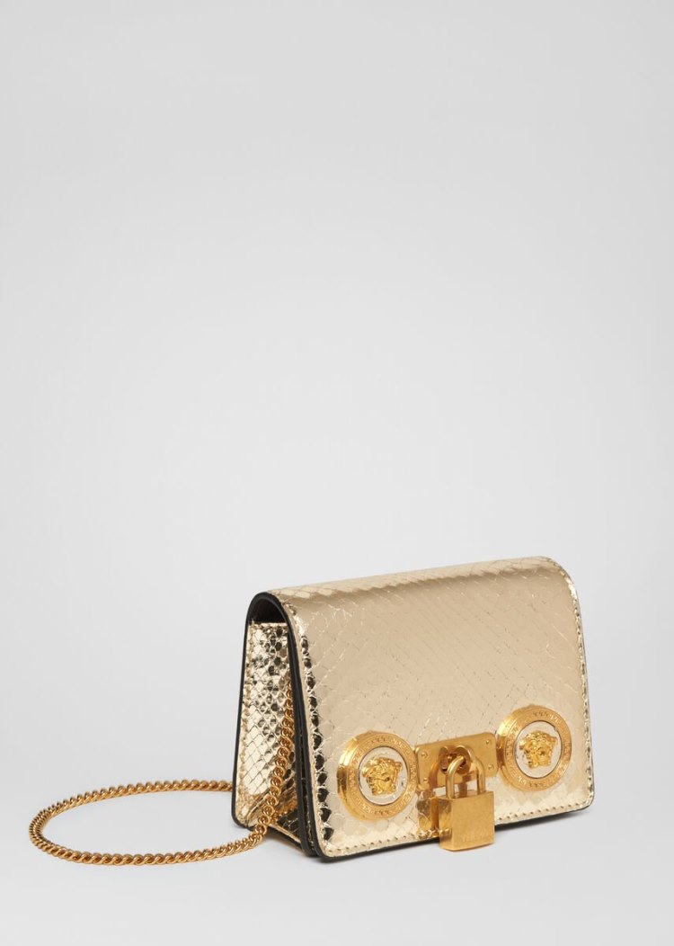 Versace Gold Mini Icon Metallic Python Shoulder Bag τσάντεσ ώμου γυναικεια χρυσο χρωμα | O95CC2Q