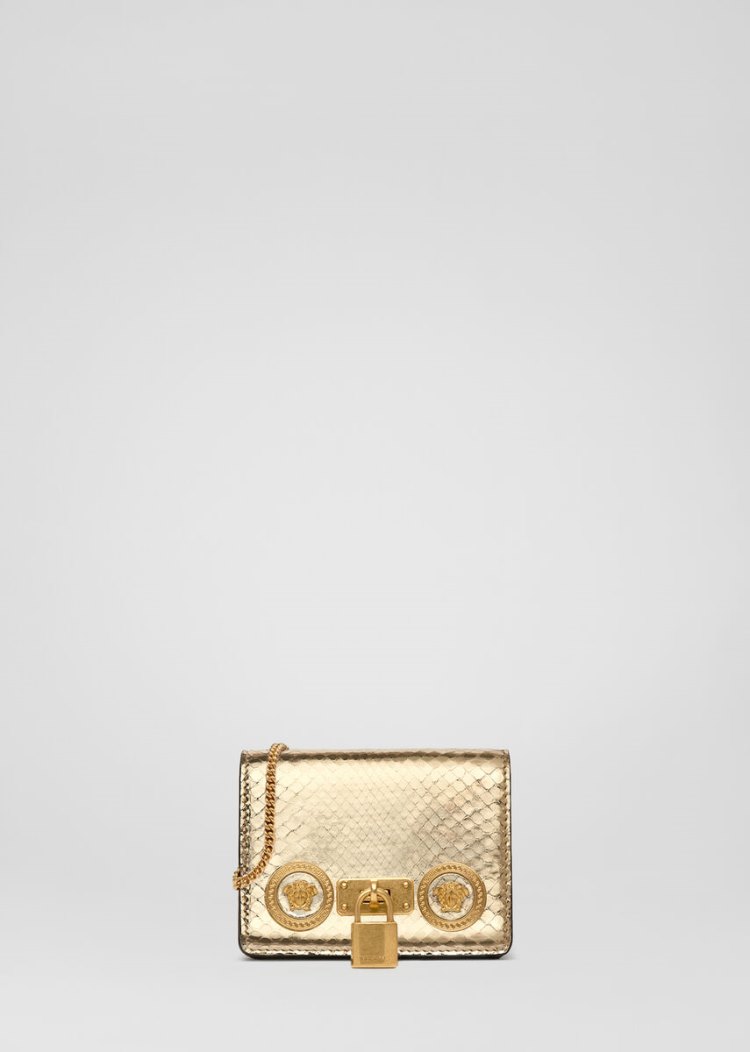 Versace Gold Mini Icon Metallic Python Shoulder Bag Icon Bag γυναικεια χρυσο χρωμα | T67EK7I