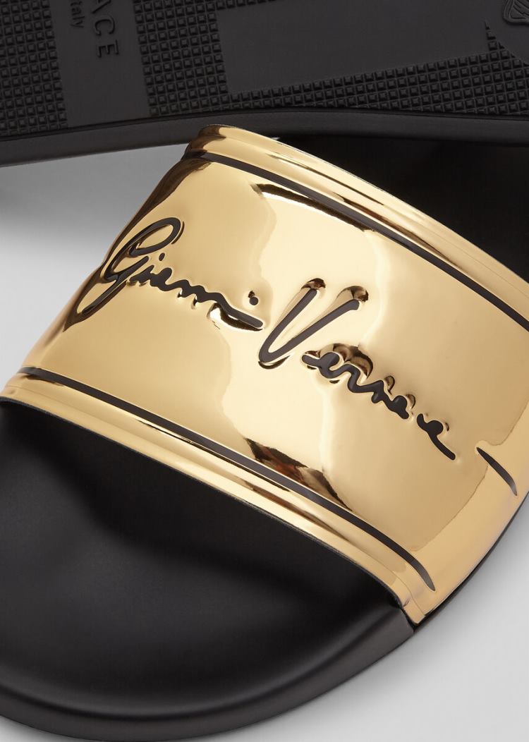 Versace Gold-Tone GV Signature Slides παντοφλεσ ανδρικα χρυσο χρωμα | WPH2700