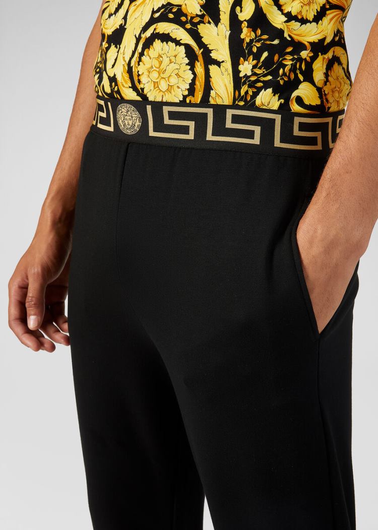 Versace Greca Border Gym Trousers παντελόνι ανδρικα μαυρα | F5EFNJO
