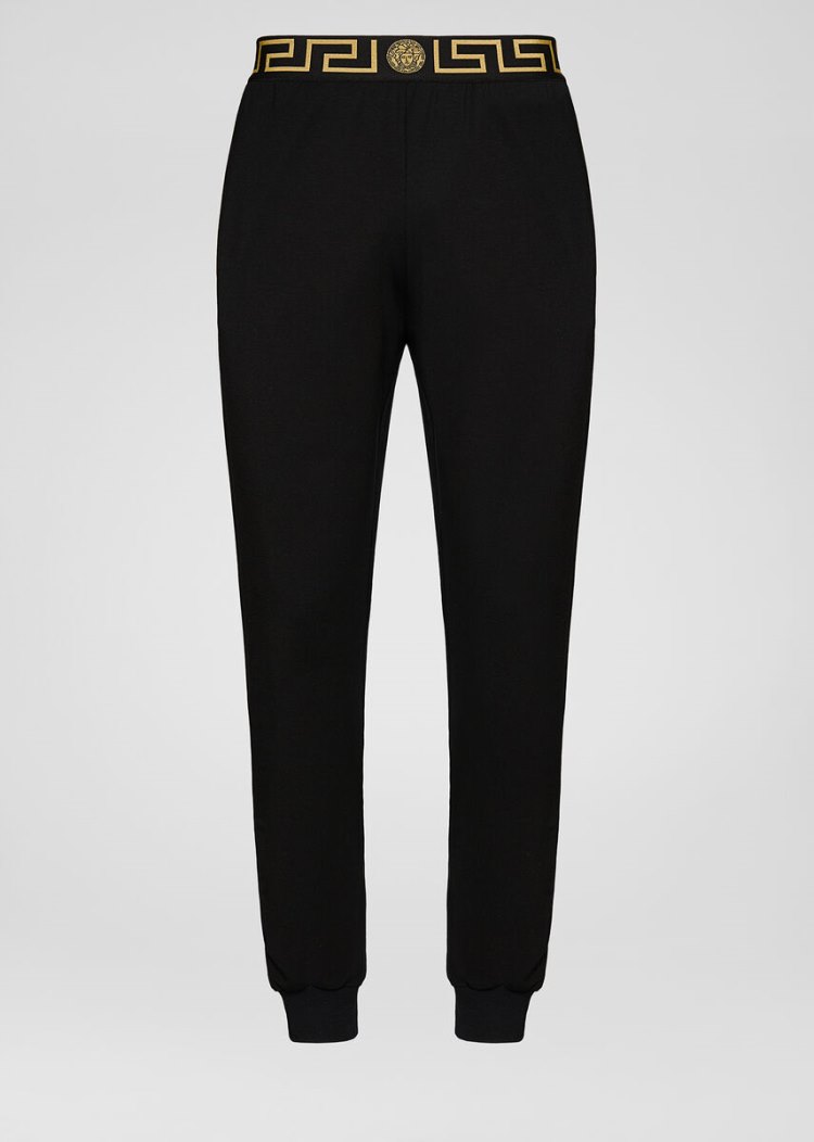 Versace Greca Border Gym Trousers παντελόνι ανδρικα μαυρα | F5EFNJO