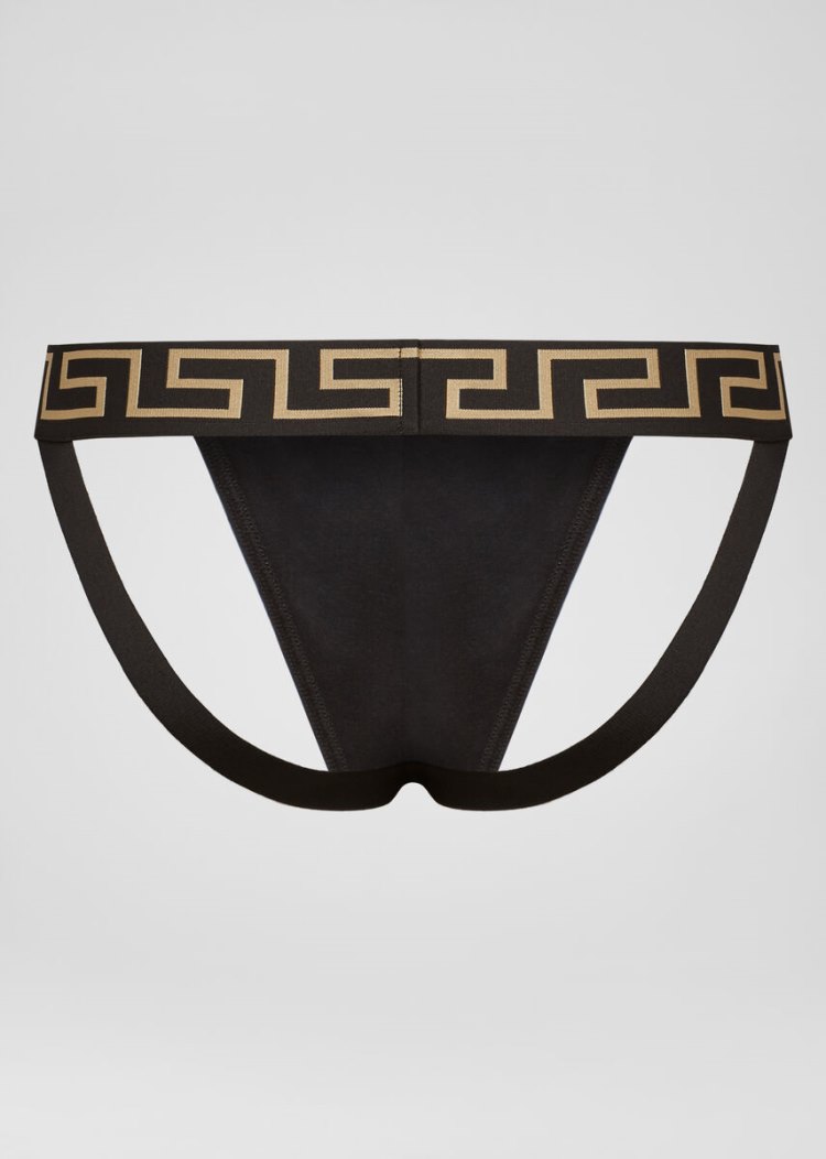 Versace Greca Border Jock λουρακια εσωρουχα ανδρικα μαυρα | KOLGQBV