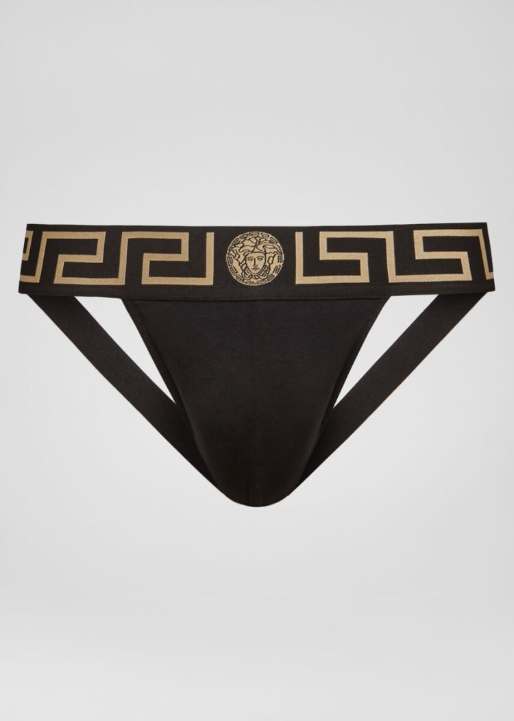 Versace Greca Border Jock λουρακια εσωρουχα ανδρικα μαυρα | KOLGQBV