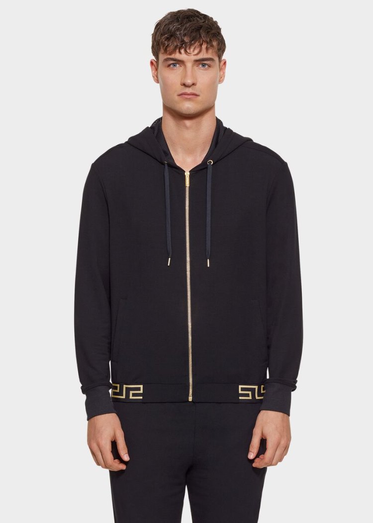 Versace Greca Border Lounge Jacket μπουφαν ανδρικα μαυρα | J4EJZJQ