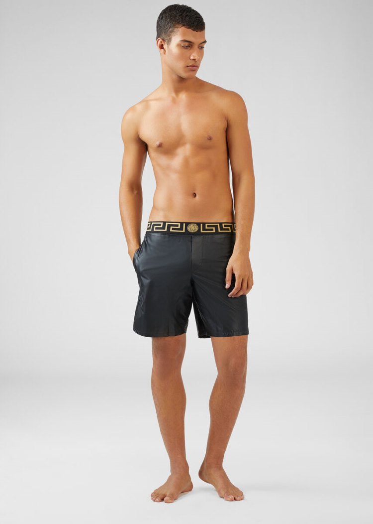 Versace Greca Border Print Swim Trunks μαγιό ανδρικα μαυρα | RHVVENK