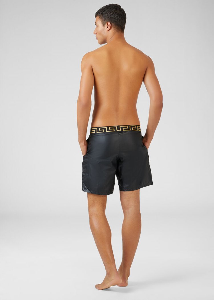 Versace Greca Border Print Swim Trunks μαγιό ανδρικα μαυρα | RHVVENK