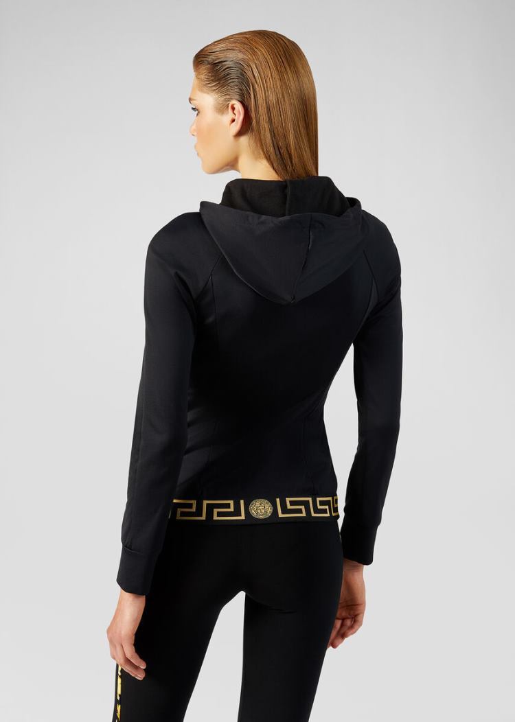 Versace Greca Border Print Zip Hoodie φουτερ με κουκουλα γυναικεια μαυρα | FDERTP9
