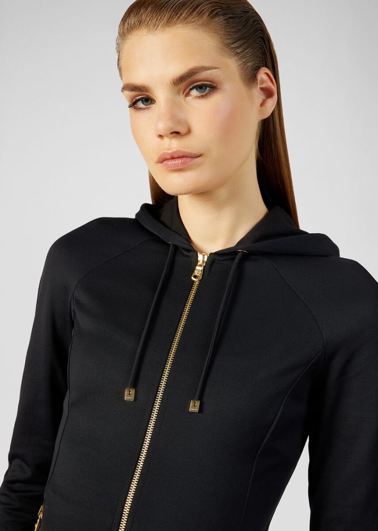 Versace Greca Border Print Zip Hoodie φουτερ με κουκουλα γυναικεια μαυρα | FDERTP9