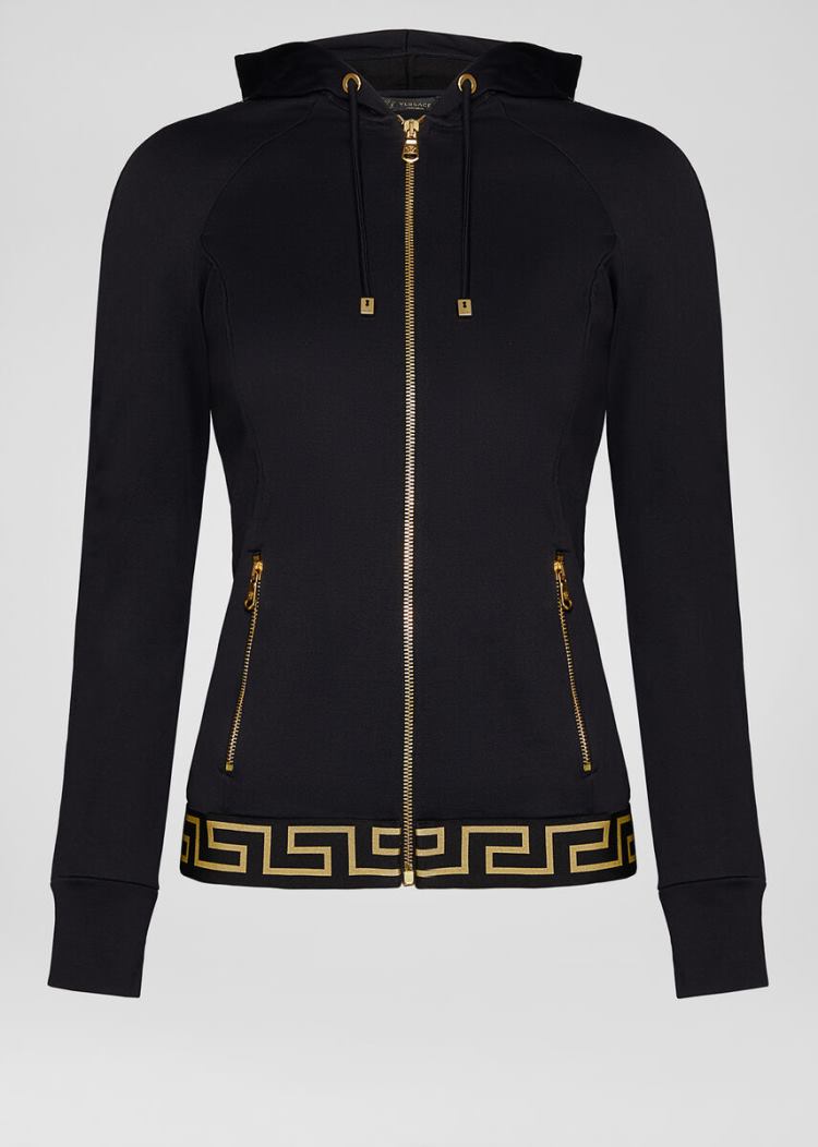 Versace Greca Border Print Zip Hoodie φουτερ με κουκουλα γυναικεια μαυρα | FDERTP9