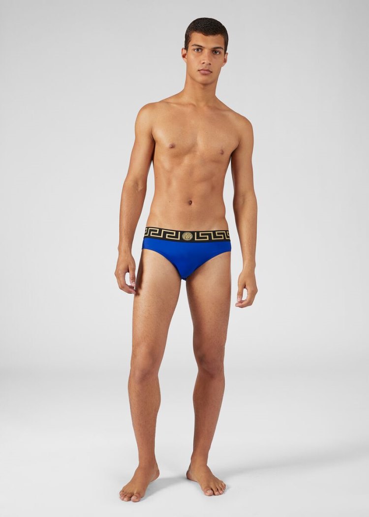 Versace Greca Border Swim Briefs μαγιό ανδρικα μπλε | 5CDCCW7