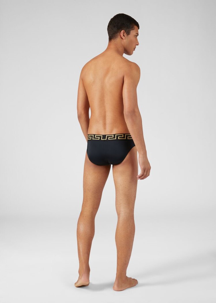Versace Greca Border Swim Briefs μαγιό ανδρικα μαυρα | G2D2CS2
