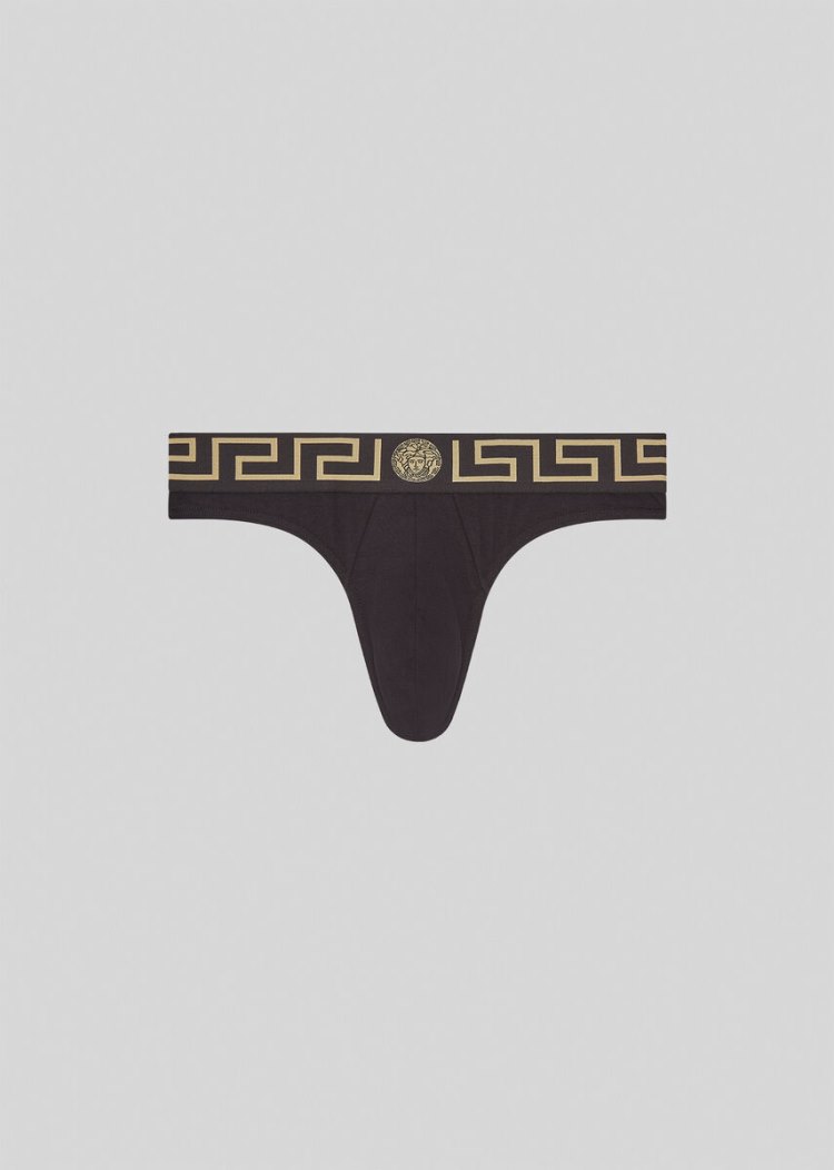 Versace Greca Border Thongs εσωρουχα ανδρικα μαυρα | CTNSSVX
