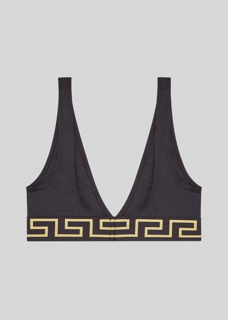 Versace Greca Border Triangle Μπικίνι Top μαγιό γυναικεια μαυρα | UST2SHS
