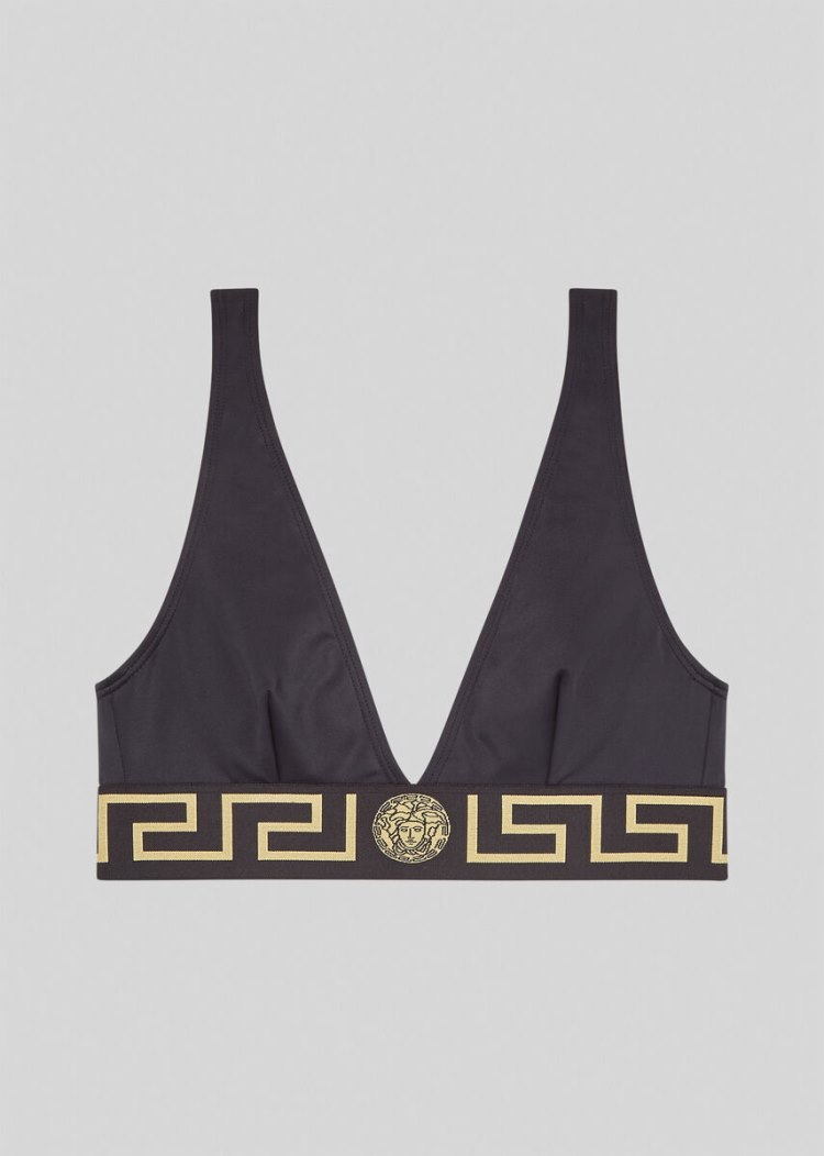 Versace Greca Border Triangle Μπικίνι Top μαγιό γυναικεια μαυρα | UST2SHS