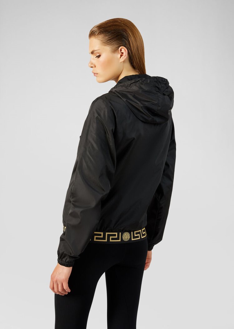 Versace Greca Border Κουκουλοφόρος νάιλον Jacket μπουφαν γυναικεια μαυρα | 456ZFB4