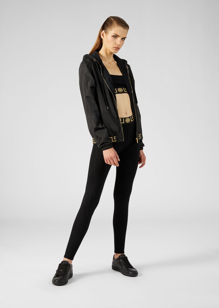 Versace Greca Border Κουκουλοφόρος νάιλον Jacket μπουφαν γυναικεια μαυρα | 456ZFB4