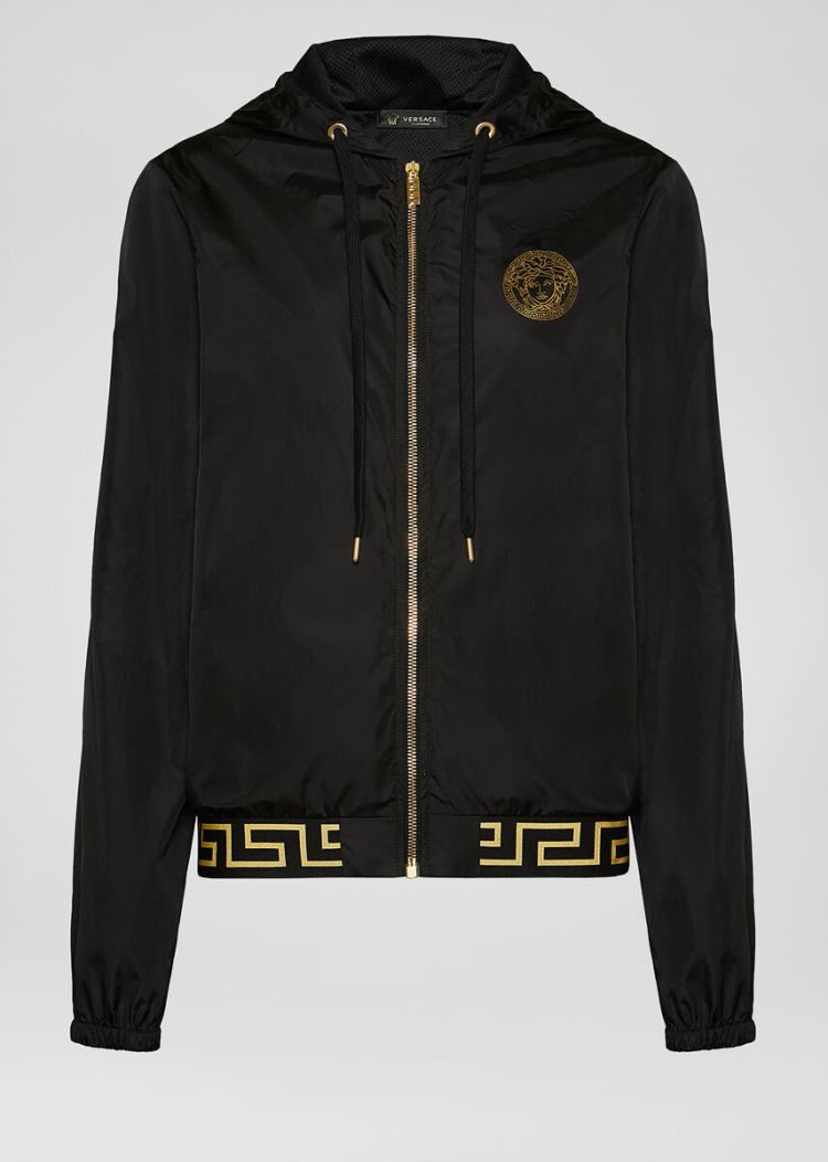 Versace Greca Border Κουκουλοφόρος νάιλον Jacket μπουφαν γυναικεια μαυρα | 456ZFB4