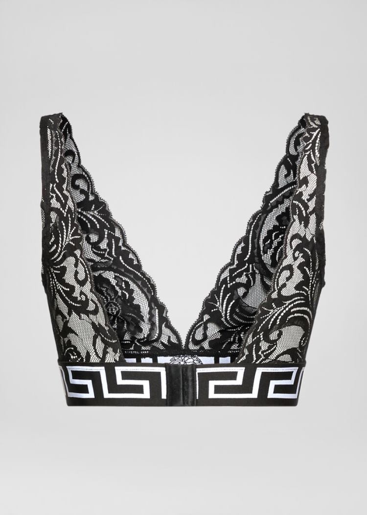 Versace Greca Border δαντελα Bralette εσωρουχα γυναικεια μαυρα | 8ZMOM6S