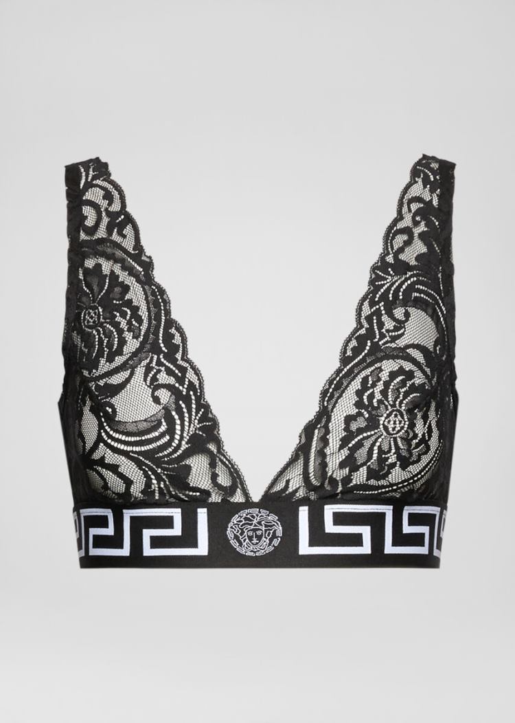 Versace Greca Border δαντελα Bralette εσωρουχα γυναικεια μαυρα | 8ZMOM6S